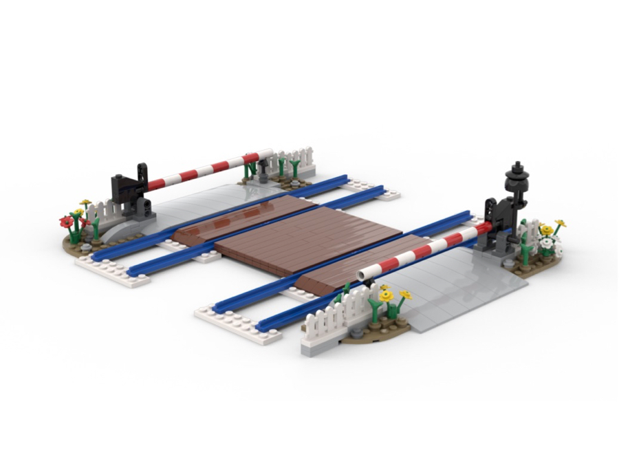 DL601-2 LEGO® MOC | LEVEL CROSSING WITH BOOM GATES & BELL | DOUBLE TRACK | 16 STUD CENTRES
