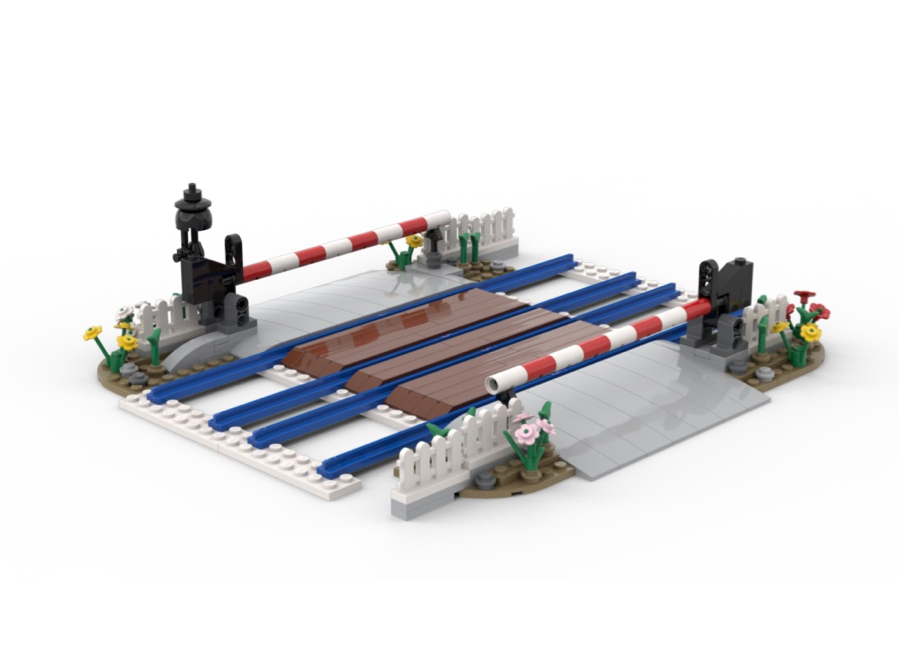 DL601-1 LEGO® MOC | LEVEL CROSSING WITH BOOM GATES & BELL | DOUBLE TRACK | 8 STUD CENTRES