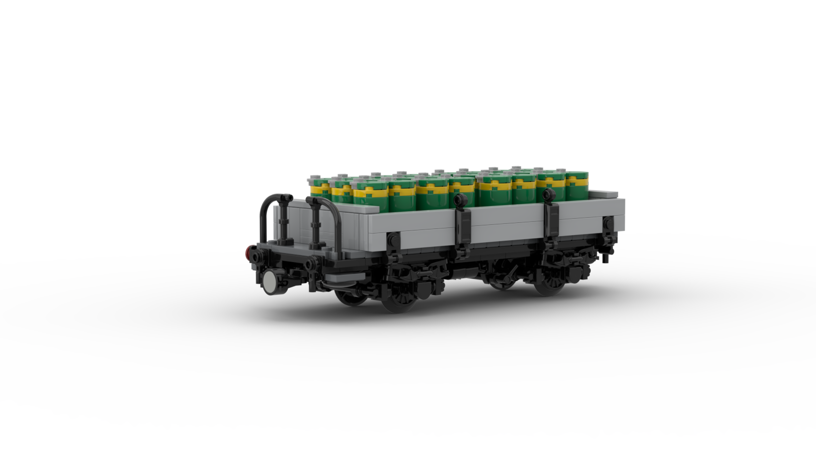 DL403-3 LEGO® MOC | RhB Kk-w | LOW SIDE FLAT WAGON | WITH OIL DRUM LOAD