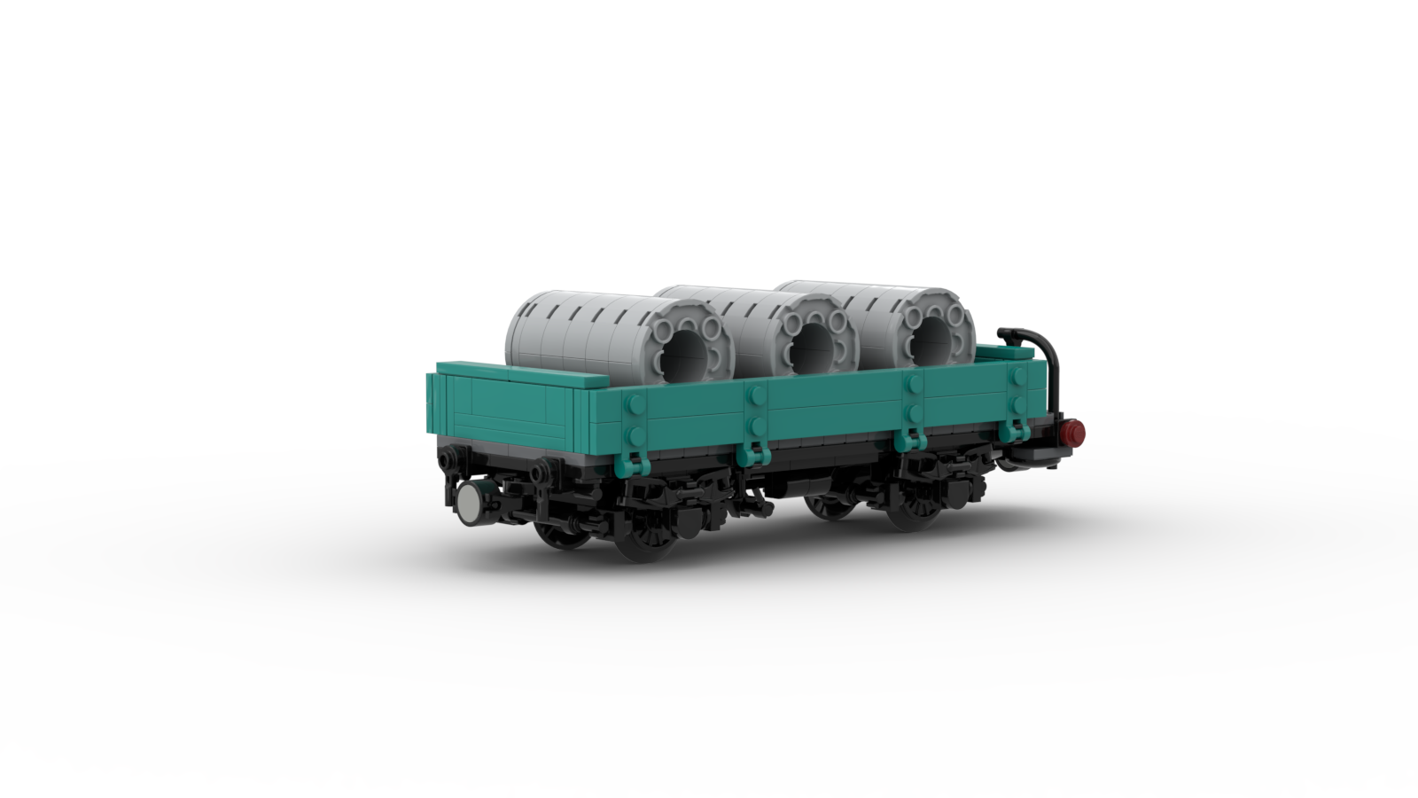 DL403-5 LEGO® MOC | RhB Kk-w | LOW SIDE FLAT WAGON | WITH CONCRETE PIPE LOAD