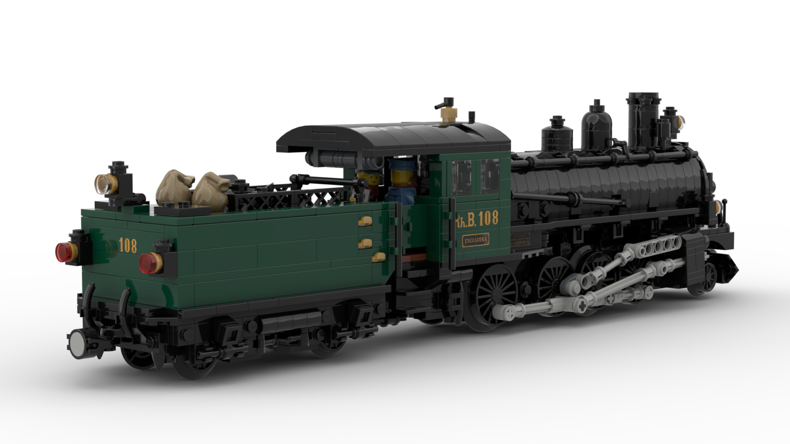 DL002-2 LEGO® MOC | RhB G 4/5 107-108 | BLACK & DARK GREEN