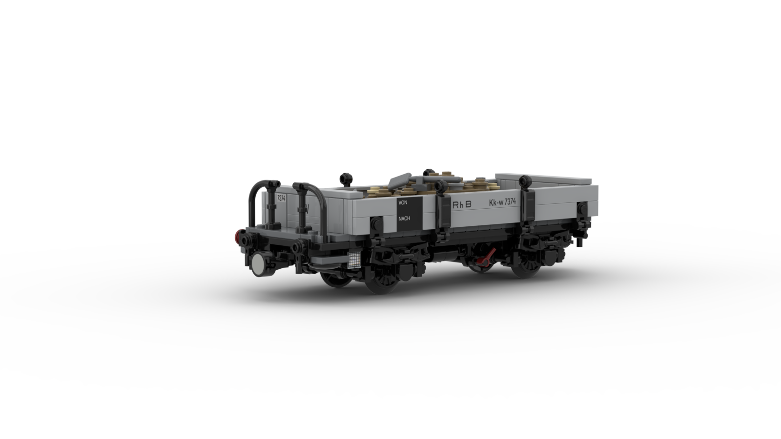 DL403-2 LEGO® MOC | RhB Kk-w 7374 | LOW SIDE FLAT WAGON | WITH GRAVEL LOAD