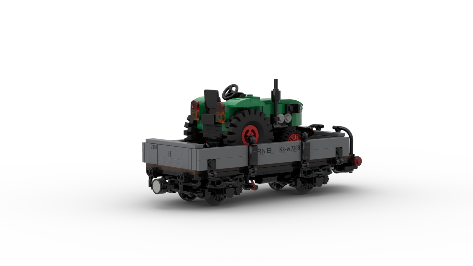 DL403-7 LEGO® MOC | RhB Kk-w | LOW SIDE FLAT WAGON | WITH TRACTOR LOAD