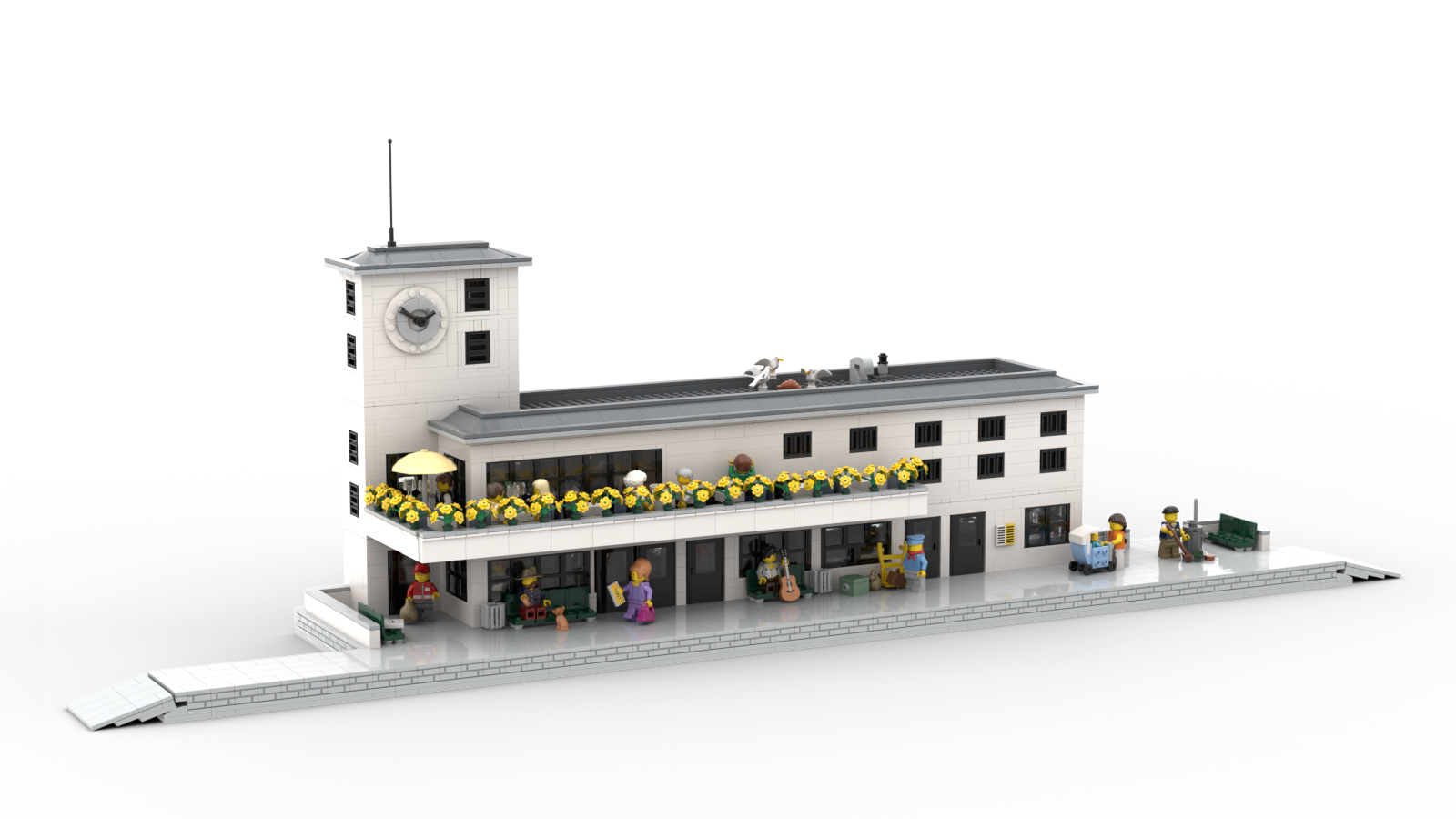 DL603-3 LEGO® MOC | BAUHAUS RAILWAY STATION | WHITE & DARK BLUISH GRAY