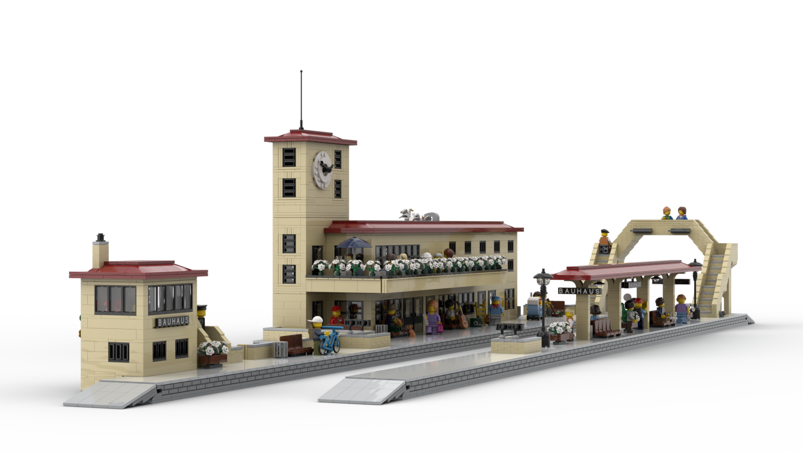 DL608-1 LEGO® MOC | BAUHAUS RAILWAY STATION | TAN & DARK RED | SET