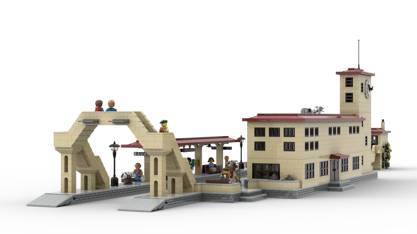 DL608-1 LEGO® MOC | BAUHAUS RAILWAY STATION | TAN & DARK RED | SET