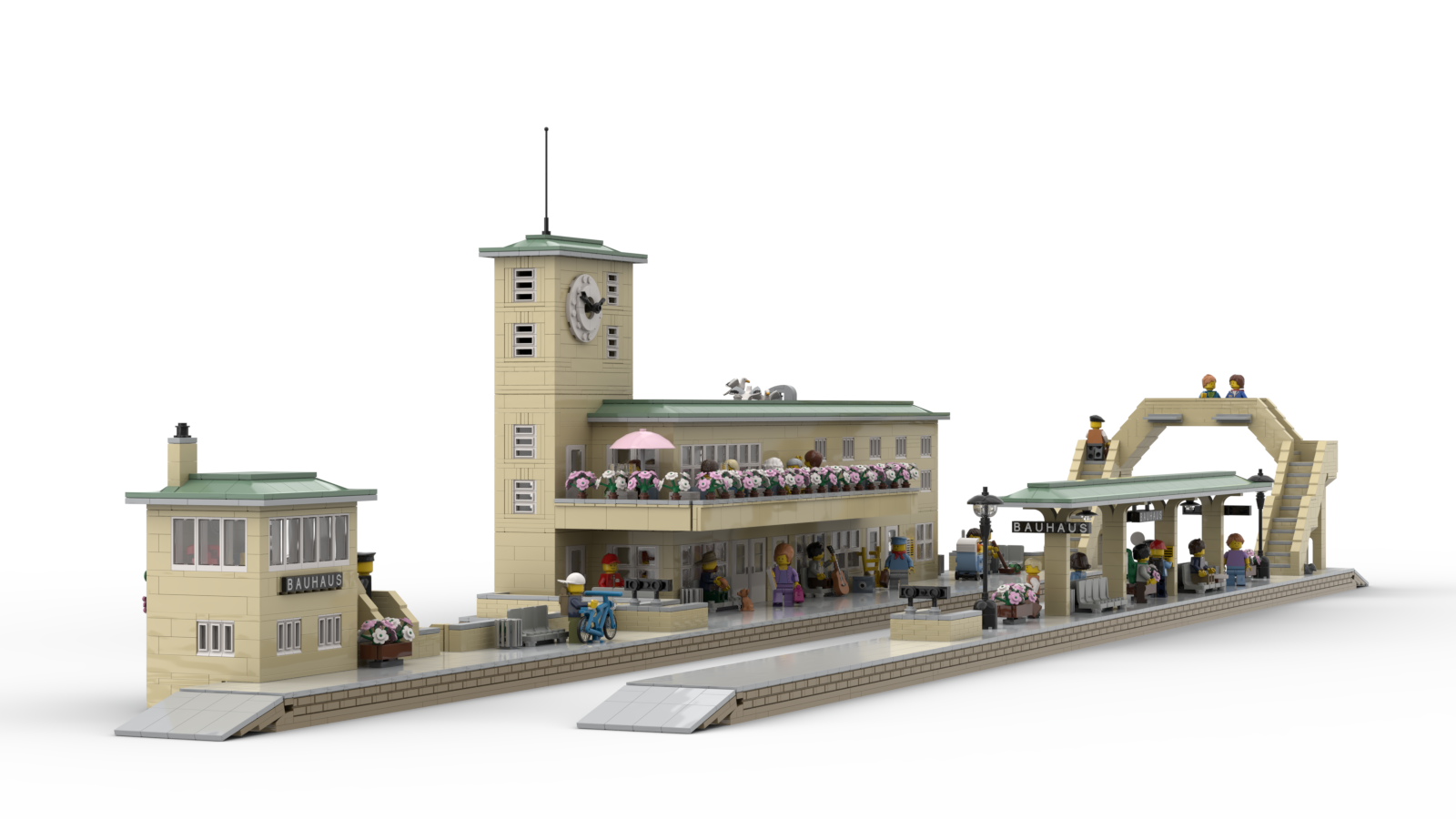 DL608-2 LEGO® MOC | BAUHAUS RAILWAY STATION | TAN & SAND GREEN | SET