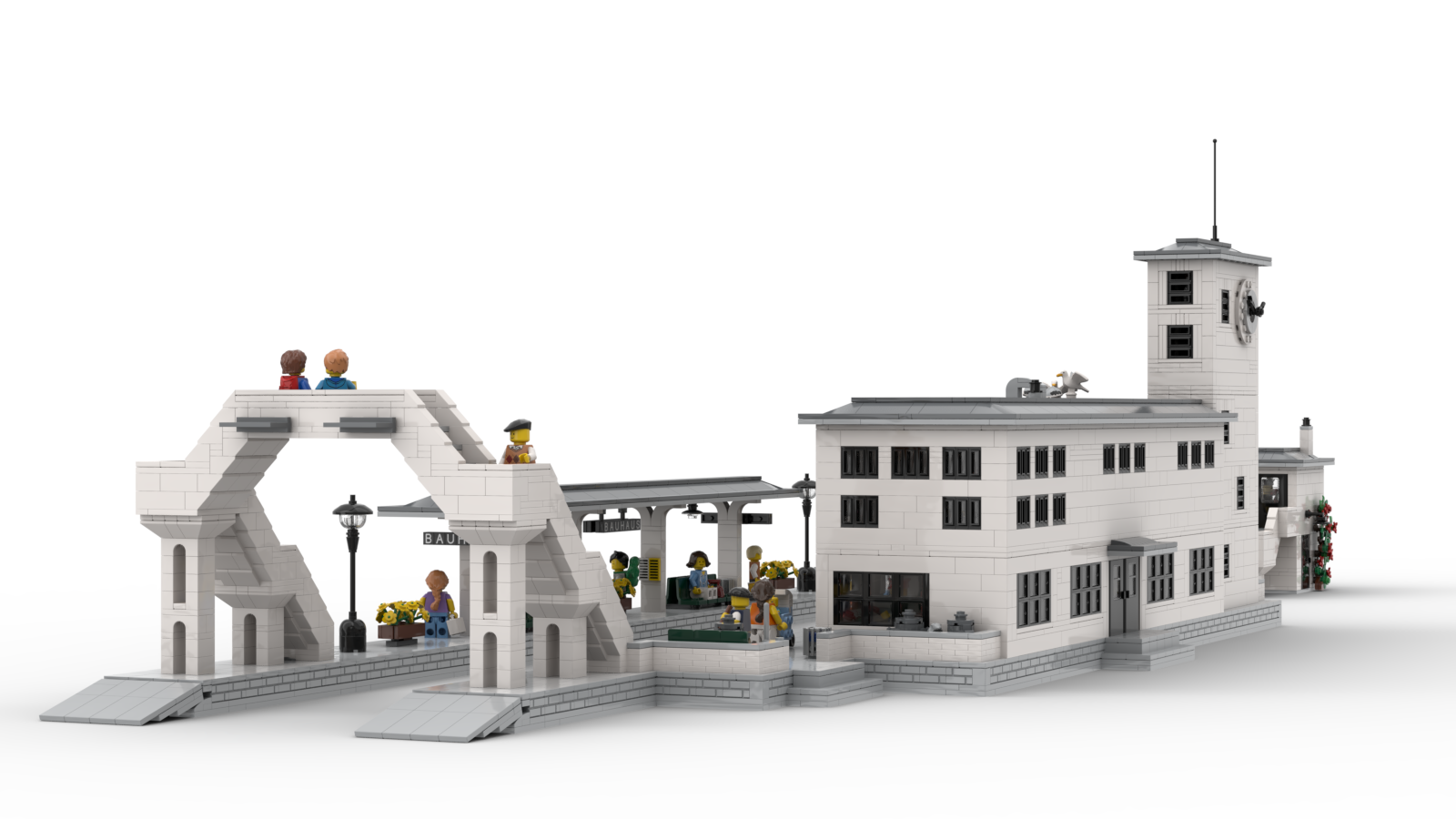 DL608-3 LEGO® MOC | BAUHAUS RAILWAY STATION | WHITE & DARK BLUISH GRAY | SET